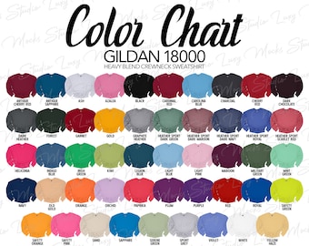 Gildan 18000 G180 Color Chart | Unisex Crewneck Sweatshirt Color Chart | JPEG Format | Instant Digital Download