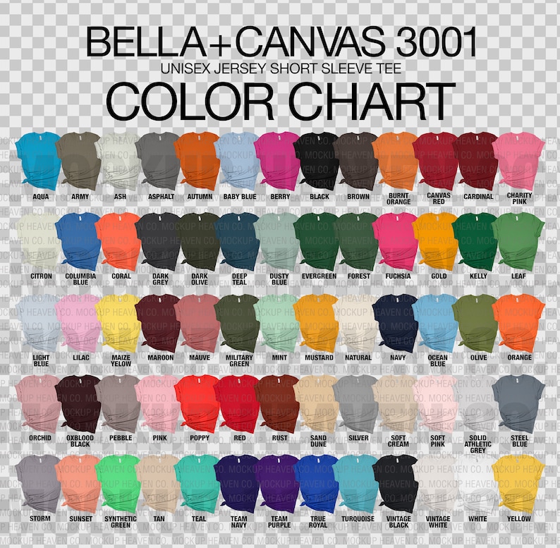 Bella Canvas 3001 Color Chart: 130 Colors (JPEG+PNG) image 4
