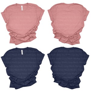 May include: Two t-shirts, one in a dusty rose color and one in a navy blue color. Both shirts are made of a soft, comfortable fabric and have a relaxed fit.