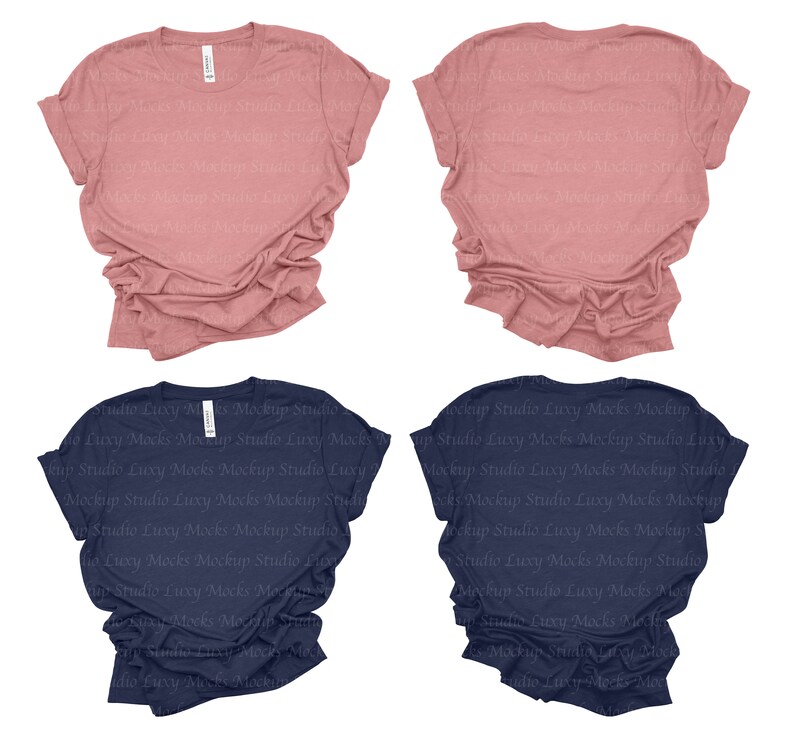 May include: Two t-shirts, one in a dusty rose color and one in a navy blue color. Both shirts are made of a soft, comfortable fabric and have a relaxed fit.
