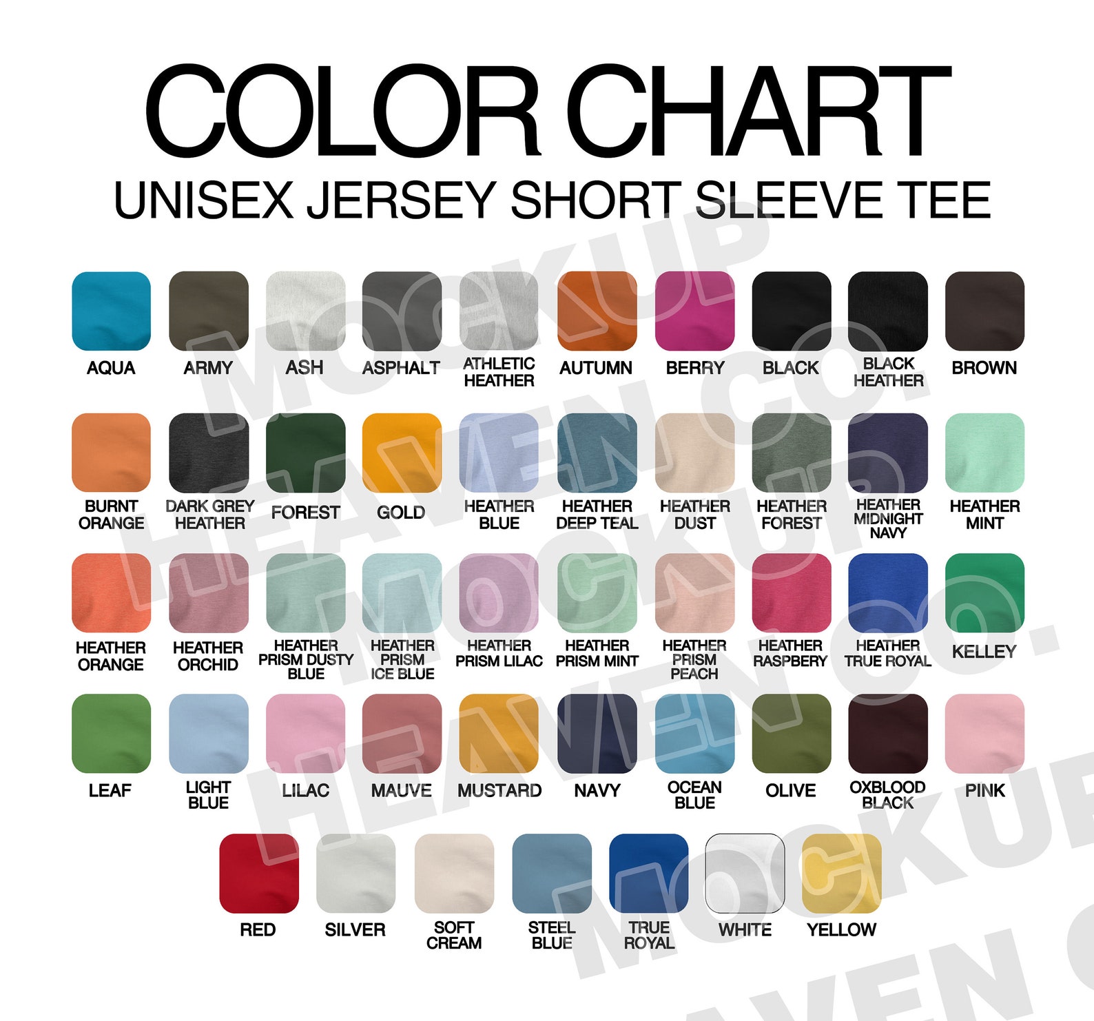 Download Printful Color Chart For Bella Canvas 3001 Unisex T-shirt | Etsy