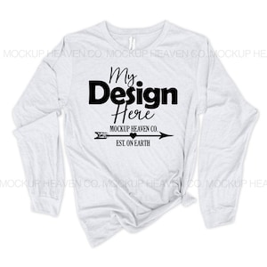 Bella Canvas 3501 Ash Color Mockup Unisex Jersey Long Sleeve Tee Flatlay Mockup Long Sleeve T-shirt High Resolution Instant Download
