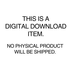 Op de afbeelding: Tekst op een witte achtergrond die luidt: "Dit is een digitale download. Er wordt geen fysiek product verzonden."