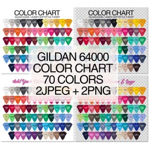 Tabla de colores Gildan 64000 70 colores 2 JPEG + 2 PNG Camiseta Softstyle G640 con maquetas para mujer Agregue su nombre, logotipo y fondo