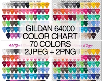 Gildan 64000 Color Chart: 70 Colors Softstyle T-Shirt Mockups (JPEG, PNG)