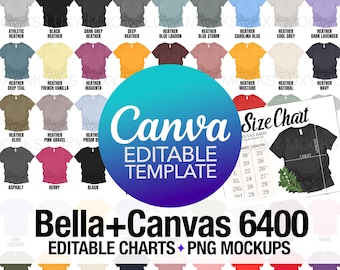 Bella Canvas 6400 Farbtabelle & Größentabelle Canva Template (PNG Mockup Bundle)