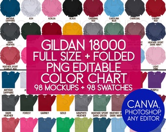 Gildan 18000 Mockup: PNG Transparent Color Chart (Canva, Adobe)