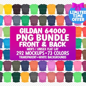 Gildan 64000 T-Shirt Mockup Bundle: Front & Back PNG (Digital Download)