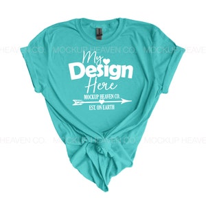 Scrub Green T-shirt Mockup: Gildan 64000 Women&#39;s Flat Lay (JPEG)