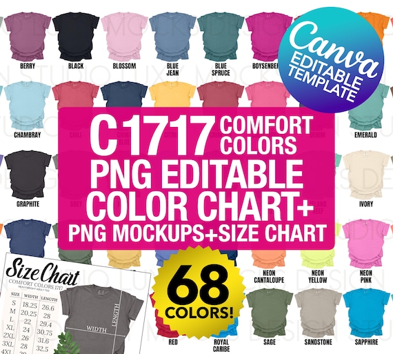 Comfort Colors C1717 Color Chart Canva Template + PNG Mockup Bundle