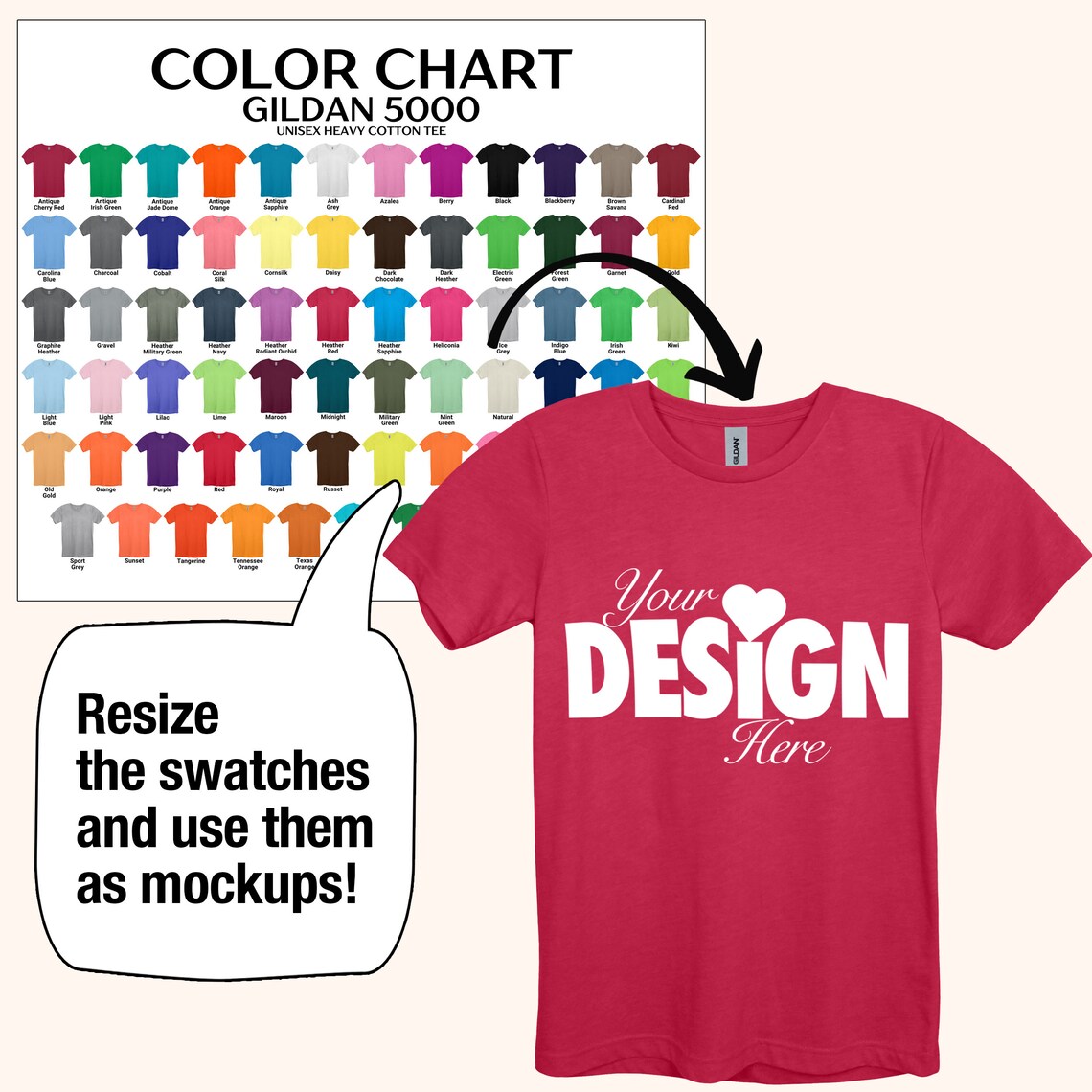 Gildan 5000 Color Chart & Size Chart Canva Template - Etsy