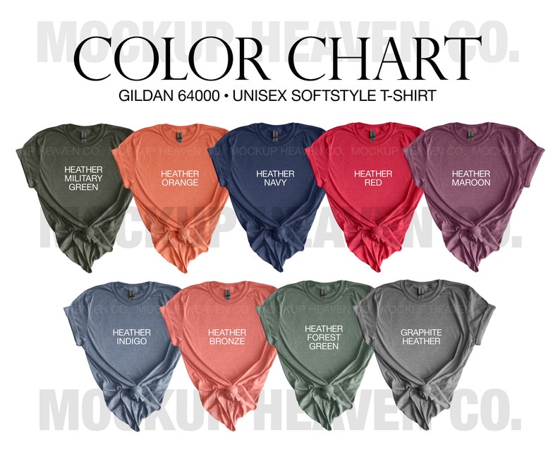 Gildan 64000 Heather Fall Color Chart G640 Softstyle T-shirt - Etsy