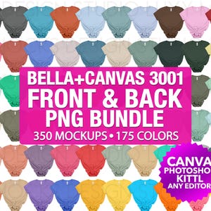 Bella Canvas 3001 Paquete PNG frontal y posterior con fondo transparente Maquetas de alta resolución Nudo de mujer para impresión a pedido