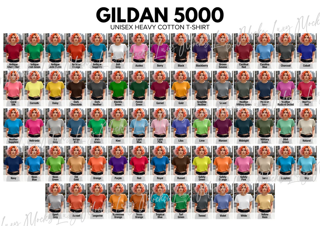 Gildan 5000 G500 Color Chart Women's Tshirt Color Chart Heavy
