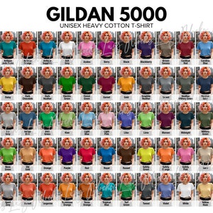Gildan 5000 G500-kleurenkaart | Kleurenkaart dames-T-shirt | Kleurenkaart zwaar katoenen T-shirt | Niet-bewerkbare digitale download in JPEG-indeling