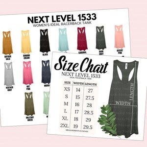 Next Level 1533 Tank Farbkarte + Größentabelle Bundle | 2 JPEG-Dateien | Sofortdownload | NL 1533 Farbkarte Größentabelle