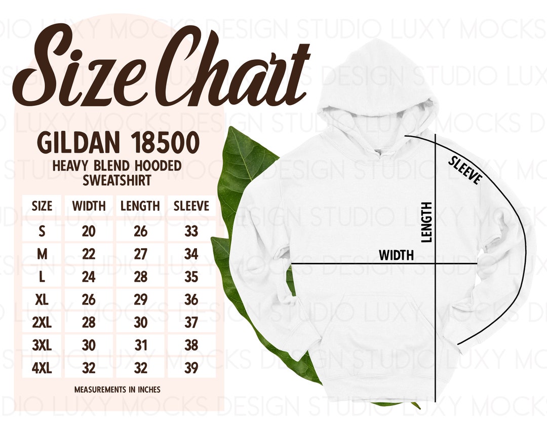 Gildan 18500 Hoodie Size Chart Mockup: Unisex Style (instant