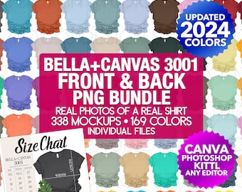 Bella Canvas 3001 T-Shirt Mockup Bundle: Front & Back PNG (2024 Colors)