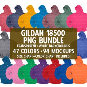 Maqueta de sudadera con capucha Gildan 18500: 47 colores (descarga digital)