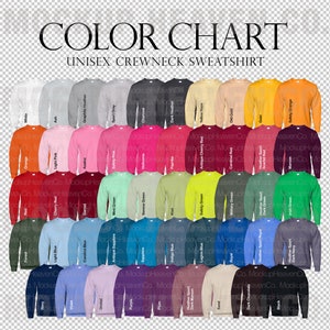 Puede incluir: Carta de colores que muestra una variedad de sudaderas con cuello redondo en diferentes colores, incluyendo blanco, ceniza, gris jaspeado, gris deportivo, carb&oacute;n, gris oscuro, amarillo claro, oro viejo, oro, naranja de seguridad, naranja, rosa claro, azalea, rosa de seguridad, heliconia, paprika, rojo cereza antiguo, rojo cardenal, rojo deportivo, rojo escarlata, marr&oacute;n, rojo, rojo cereza, granate, verde menta, verde sereno, kiwi, verde de seguridad, verde militar, deportivo jaspeado, verde oscuro, verde irland&eacute;s, zafiro antiguo, zafiro, azul &iacute;ndigo, azul legi&oacute;n, azul real, azul deportivo real, azul marino oscuro, bosque, azul claro, azul de Carolina, orqu&iacute;dea, morado, ciruela, deportivo jaspeado, marr&oacute;n oscuro, arena, chocolate oscuro, negro, azul marino, violeta y orqu&iacute;dea.