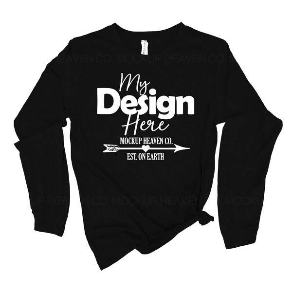 Bella Canvas 3501 Black Color Mockup Unisex Jersey Long Sleeve Tee Flatlay Mockup Long Sleeve T-shirt High Resolution