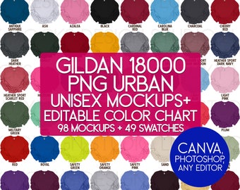 Gildan 18000 Sweatshirt Mockups: PNG Color Chart (Digital Download)