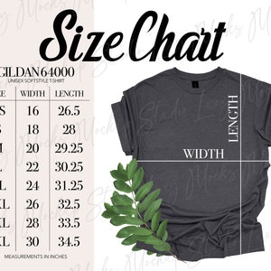 Gildan 64000 G640 Size Chart | 1 JPEG File | Non-editable | Gildan Softstyle T-shirt | Unisex / Men&#39;s Style | Instant Digital Download
