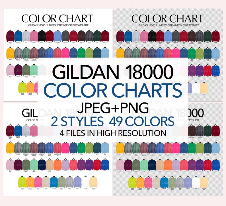 Gildan 18000 G180 Color Chart JPEG PNG 4 Files G180 | Etsy