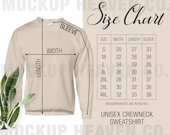 Gildan 18000 Size Chart & Color Chart (2 Files) - Heavy Blend Crewneck Sweatshirt Mockup