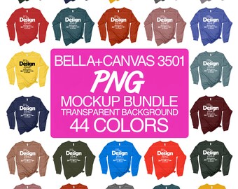 Bella Canvas 3501 モックアップバンドル：44色PNG（デジタルダウンロード）