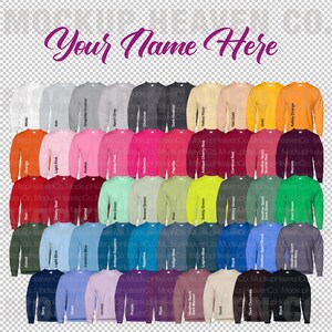 May include: A chart displaying 48 different coloured long-sleeved shirts. The shirts are arranged in rows and columns, with each colour labelled. The text "Your Name Here" is at the top of the chart.