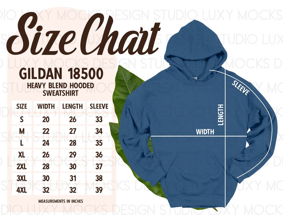 Gildan 18500 Hoodie Size Chart: Indigo Blue Unisex Mockup (instant