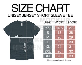Bella + Canvas 3001 Größentabelle Mockup: Unisex T-Shirt Sizing (Digitaler Download)