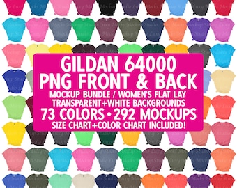 Gildan 64000 Mockup Bundle: Women's T-Shirt, 73 Colors (PNG)