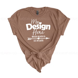 Gildan 64000 Mockup Chestnut G640 Women&#39;s T-shirt Mockup for Print On Demand Flat Lay Mockups High Resolution T-shirt Mockup Light Brown
