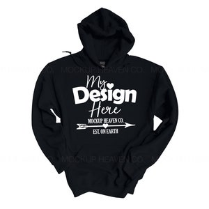 Gildan 18500 G185 Mockup Black Color Heavy Blend Hooded Sweatshirt Unisex Hoodie Sweatshirt Mockup Men&#39;s Women&#39;s Print On Demand