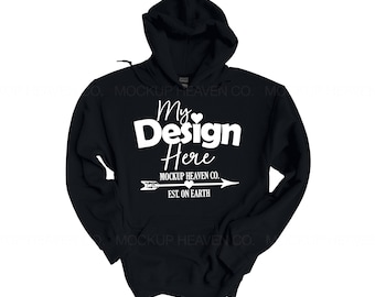 Maqueta de sudadera con capucha Gildan 18500 negra: unisex, mezcla gruesa (JPEG)
