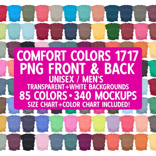 Comfort Colors 1717 Front & Back Mockup Bundle PNG Transparent C1717 340 Mockups Unisex Spring Summer Fall Winter Holiday All Seasons