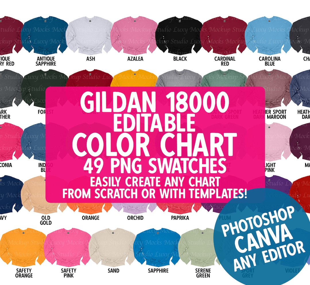 Gildan 18000 Color Chart: 49 PNG Swatches (digital Download) - Etsy