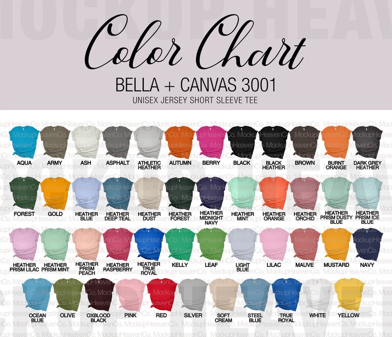 Bella Canvas 3001 Color Chart & Size Chart Bundle 2 Colors | Etsy