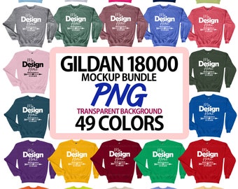 Gildan 18000 G180 Mockup Bundle 49 Colors PNG Transparent Background Heavy Blend Crewneck Sweatshirt Men Women Solid + Heather Colors