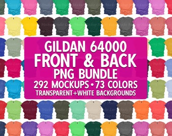 Gildan 64000 T-Shirt Mockup Bundle: Front & Back PNG (Digital Download)