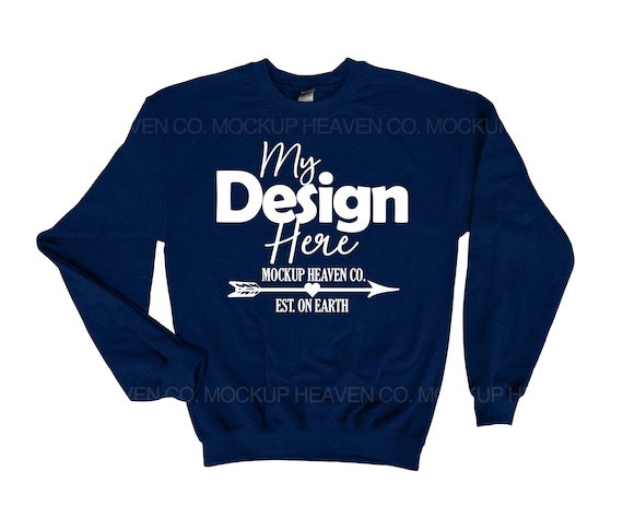 Gildan 18000 G180 Mockup Navy Color Heavy Blend Crewneck Sweatshirt Men  Women Sweater Flatlay Mockup Instant Download
