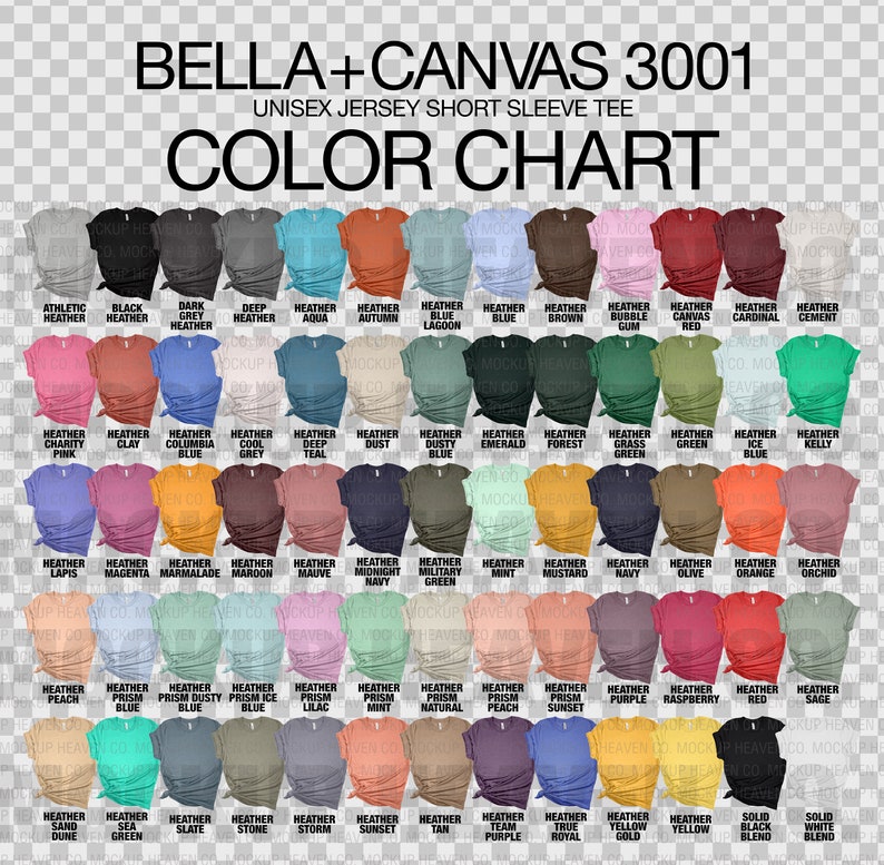 Bella Canvas 3001 Color Chart: 130 Colors (JPEG+PNG) image 5