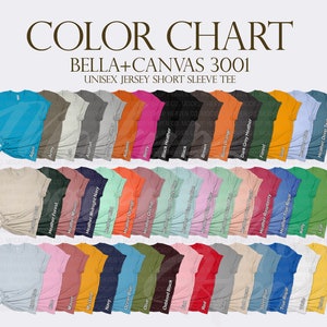 Tabla de colores Bella Canvas 3001 + Tabla de tallas Todos los colores de Printful + Paquete de maquetas de camisetas malva jaspeado para impresión bajo demanda