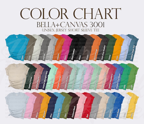 Bella Canvas 3001 Color Chart Size Chart All Printful Colors  Etsy