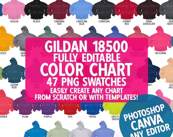 Gildan 18500 Hoodie Color Chart: 47 PNG Swatches (Digital Download)