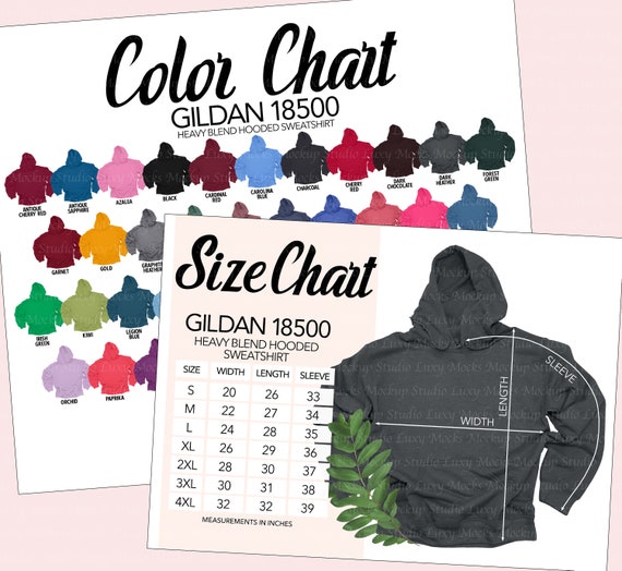 Gildan 18500 G185 Color Chart Size Chart Bundle Unisex Hoodie
