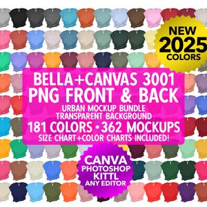 Vorder- Und Rückseite Bella Canvas 3001 Urban Mockup Bundle PNG Transparent 181 Farben 362 Mockups Unisex | Sommer Frühling Herbst Ferien 2025