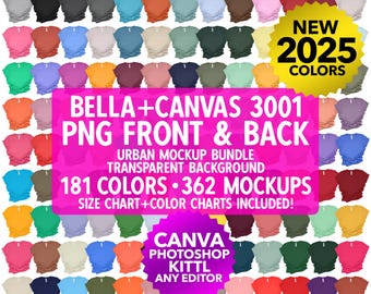 Bella Canvas 3001 Mockup Bundle: 181 Colors, 362 PNG Mockups (Digital Download)